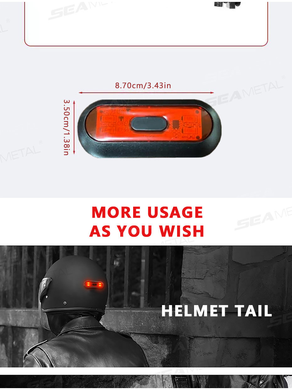 SEAMETAL Motorcycle Helmet Brake Light USB Rechargeable LED Safety ...