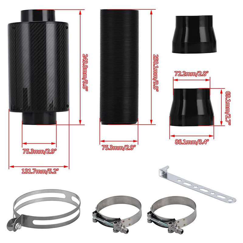 KIMISS Universal Carbon Fiber Cold Air Intake Kit – Enclosed Air Filter Box For Improved Horsepower & Engine Performance - View #5