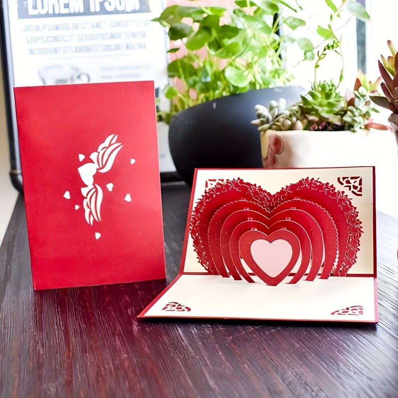 3D Pop Up Card Love Heart Anniversary Valentine Birthday Postcard For ...