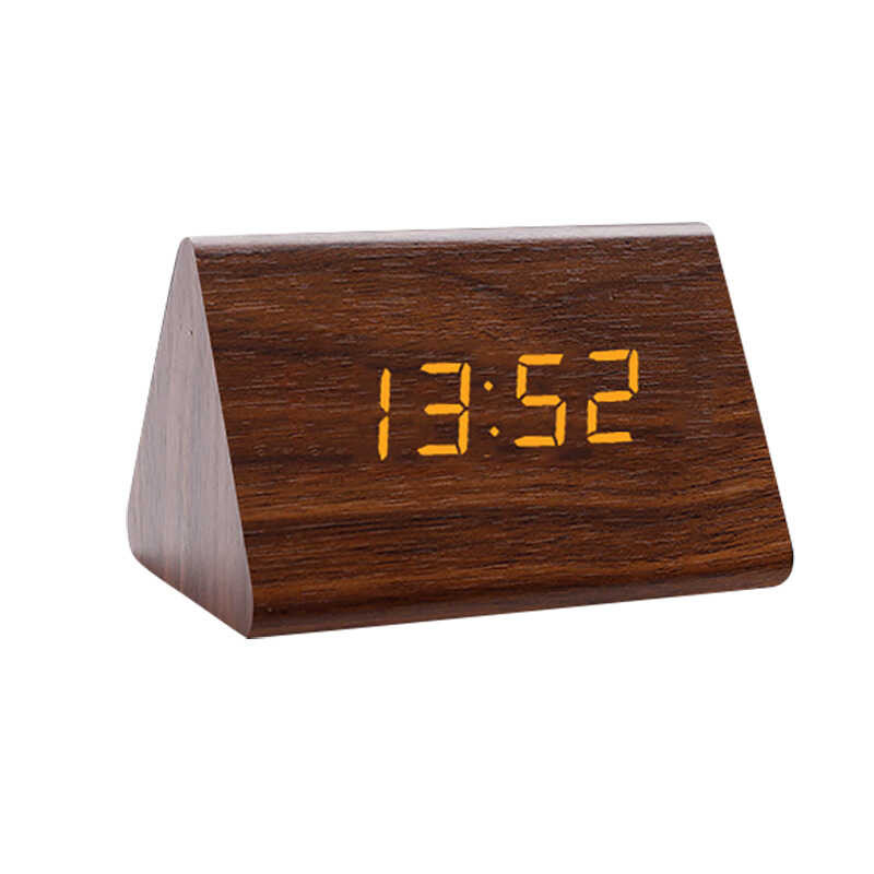 Triangle wooden electronic alarm clock LED digital clock LED wooden ...