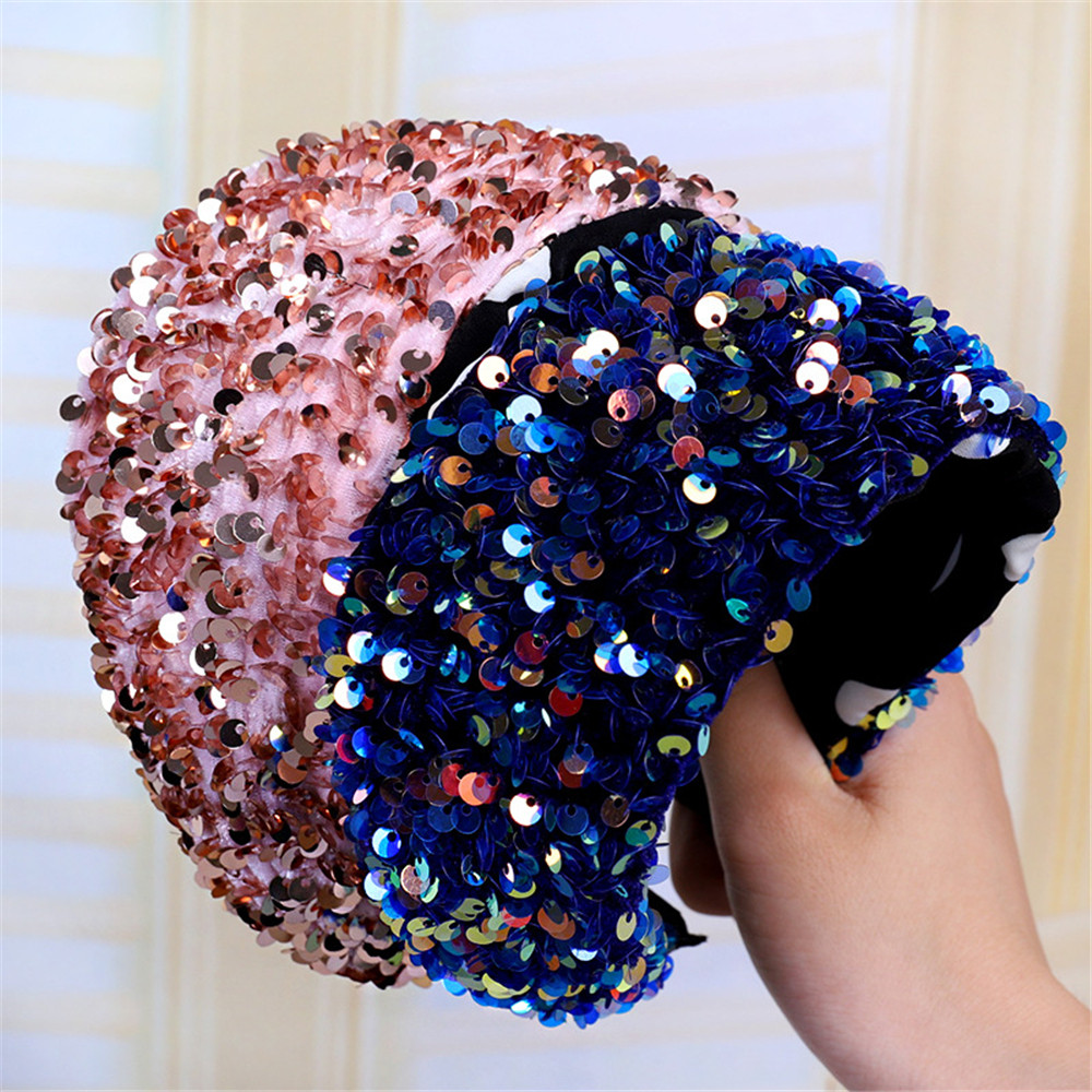 New Style Fabric Colorful Sequined Headband Female Wide-brimmed Hair ...