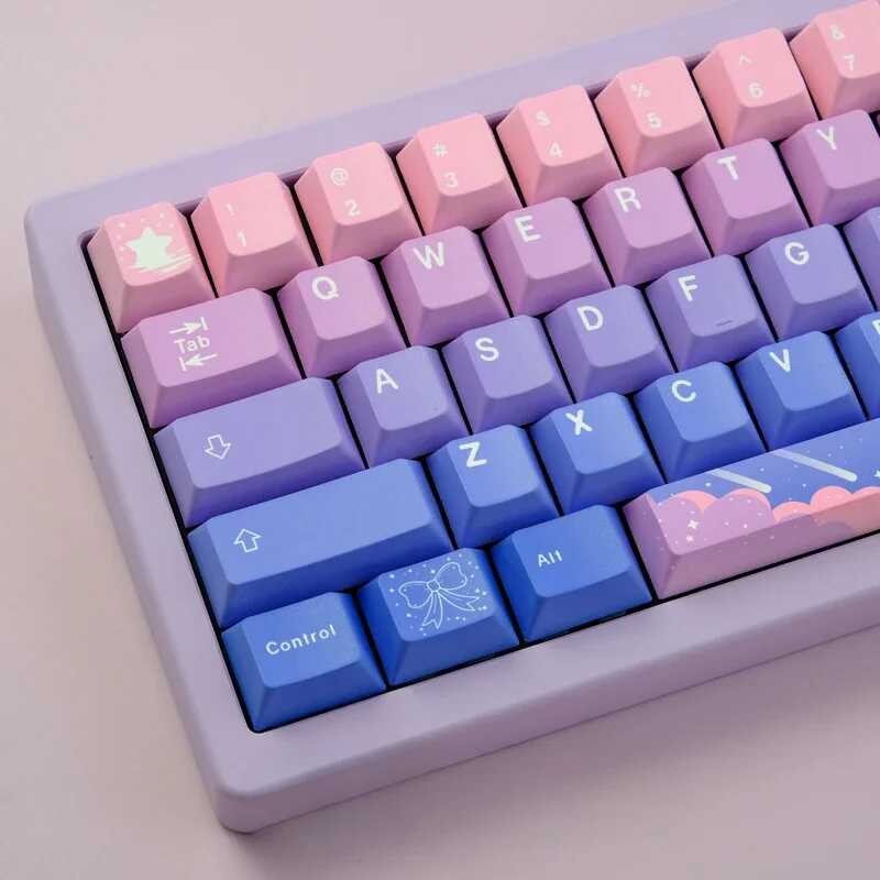 Star 136PCS Moon Theme Keycap Set Gradient Pink Blue Keycaps PBT Custom ...