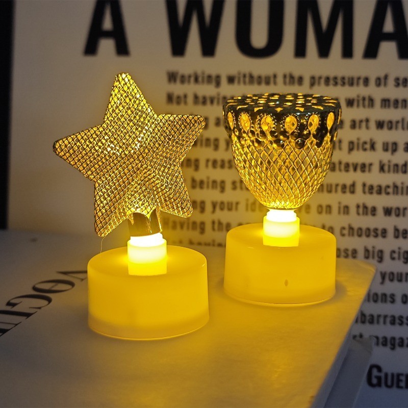 Eid Mubarak Star Moon Iron Art Mesh LED Candle Light Ramadan Ornament ...