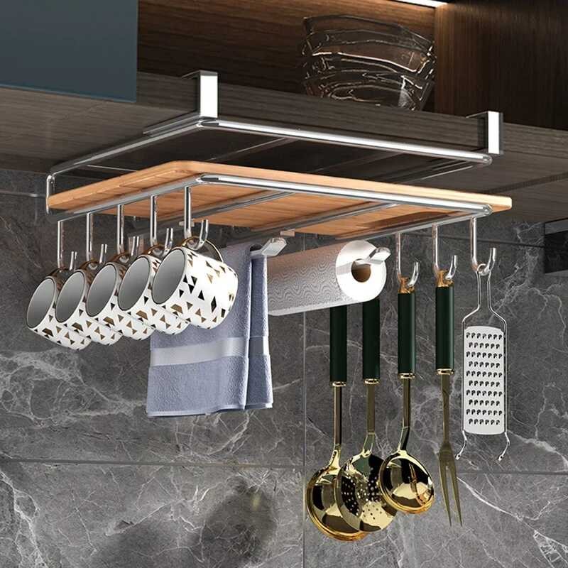 Stainless Steel Kitchen Hanging Cabinet Paper Towel Rags Hanger Cutting ...