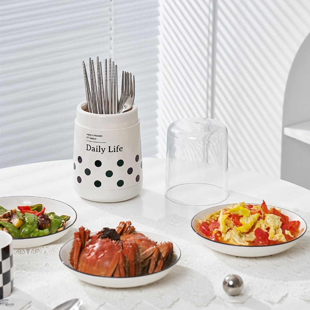 Chopstick Holder with Cover Cylinder Detachable Flatware Rack Plastic ...