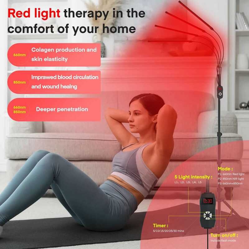 Red LED Light Therapy Lamp With Stand 660Nm &850Nm Near Infrared Light ...