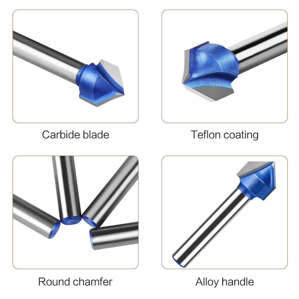 90 Degree V Groove Router Bit Set, 1/4 Inch Shank Carbide Woodworking ...