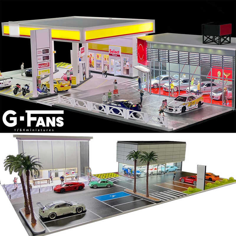 C3 Gfans NEW 1:64 Parking Assembled W Light Car Garage Ama Model 1/64 ...