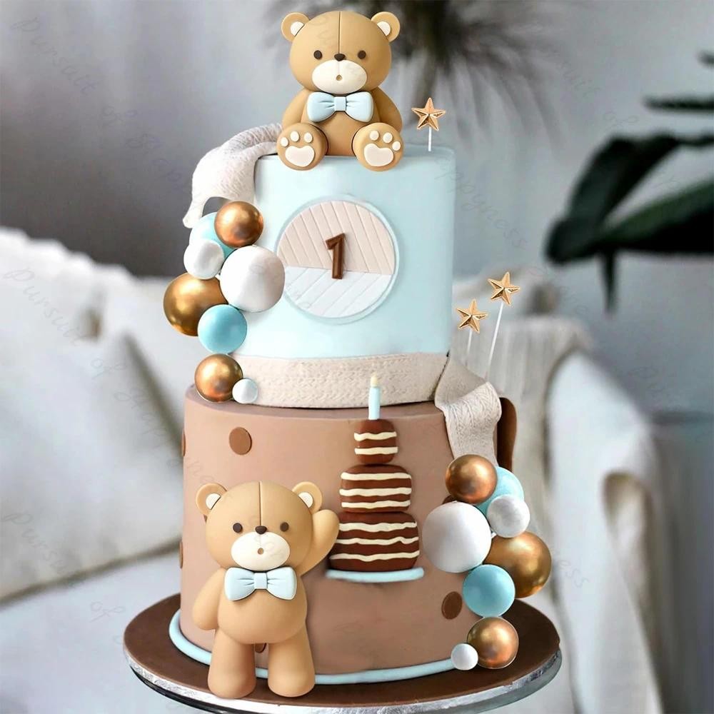 22Pcs Blue Bear Cake Decoration Bear Baby Shower Cake Topper Bears ...