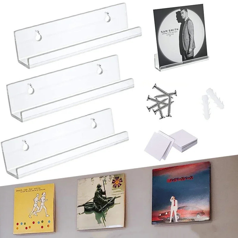 1Pcs Acrylic Display Stand Shelf Clear Wall Mounted Vinyl Holder Ating ...