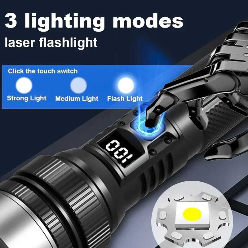 Strong High Power Led Flashlights 2000Lm Tactical Torch With Display ...