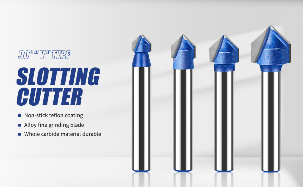 90 Degree V Groove Router Bit Set, 1/4 Inch Shank Carbide Woodworking ...