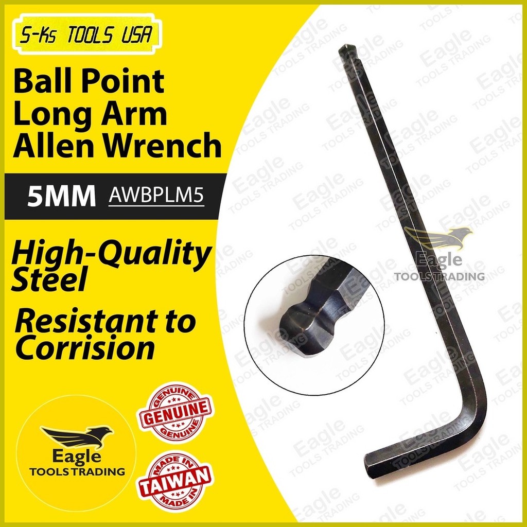 ⭐ S-Ks Tools USA 5mm Ball Point Long Arm Allen Key Wrench AWBPLM5 ...