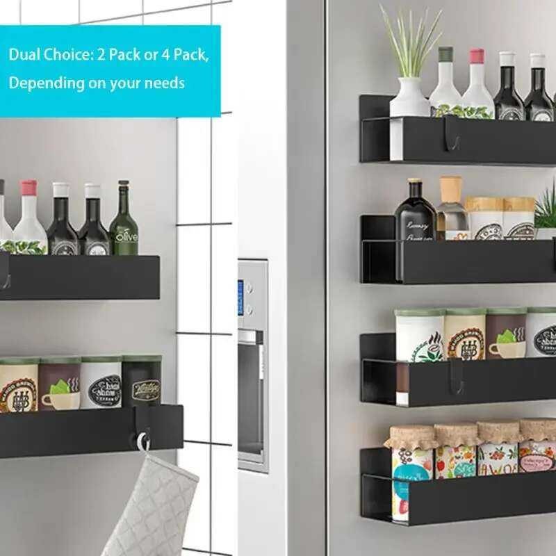 Magnetic 434 746 Fridge Spice Storage Rack Black Iron Space Saving For ...