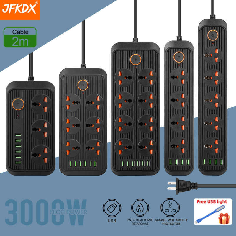 (Gift)Jfkdx 3000W US Plug Power Socket Strip Extension Wire With USB ...