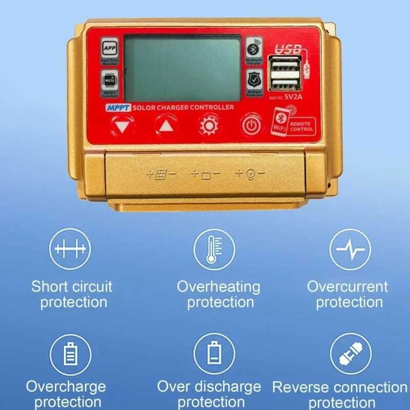 MPPT 12/24V Charge Controller Wifi Bluetooth Solar Panel Battery Smart ...