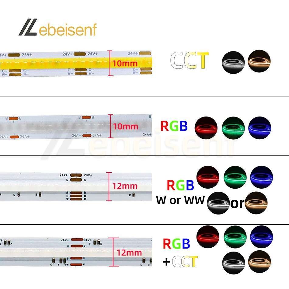 COB 5M/Lot RGBCCT RGBCW RGBWW RGB CCT LED Strip Light DC 12V 24V ...