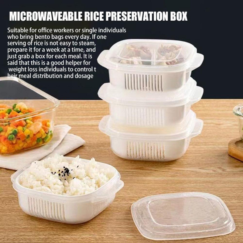 Split-Design Rice Container with Heat-Resistant Handles, Frozen Heated ...
