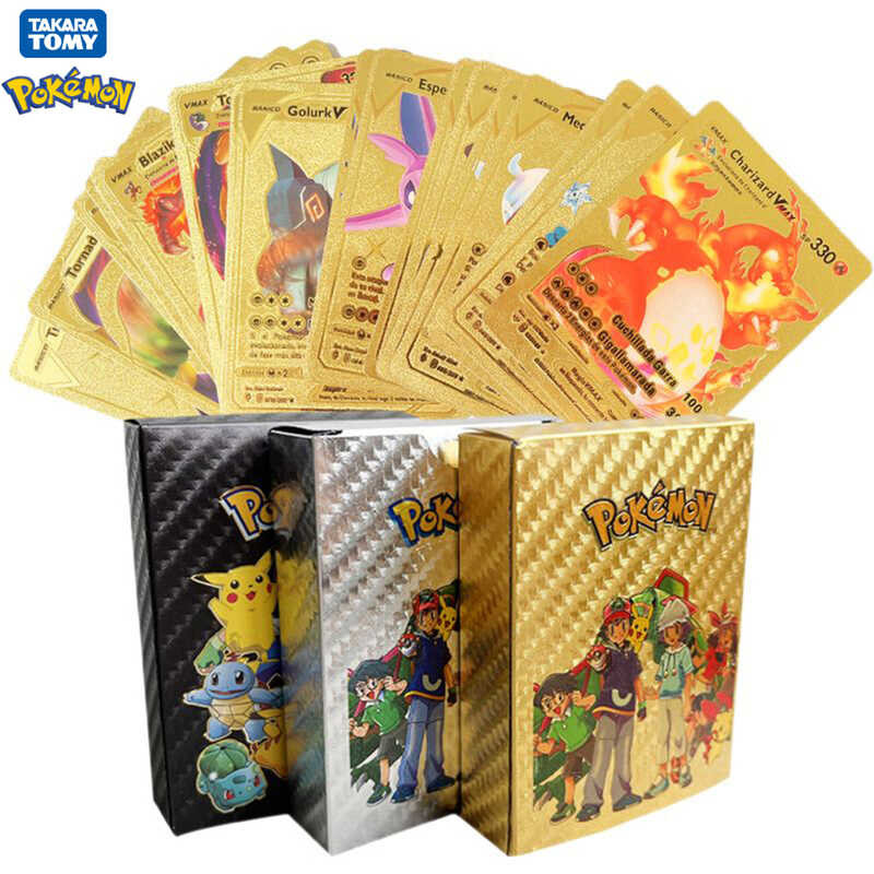 Metal Cards Gold Black Vmax GX Box Mewtwo Charizard Pikachu Rare ...