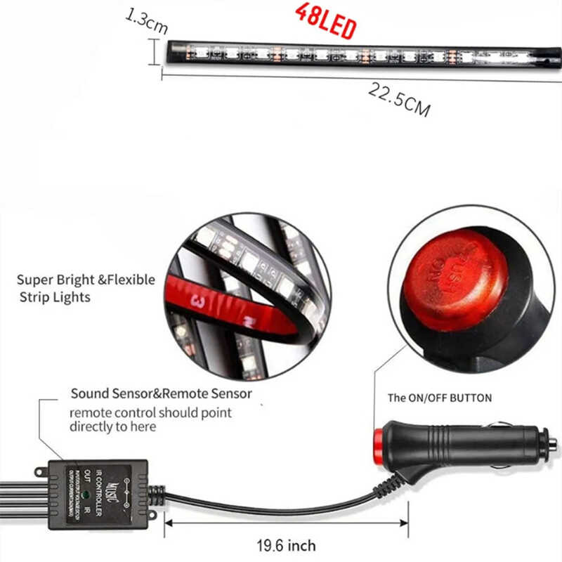 LED Neon Car Interior Ambient Foot Strip Light Kit Accessories ...