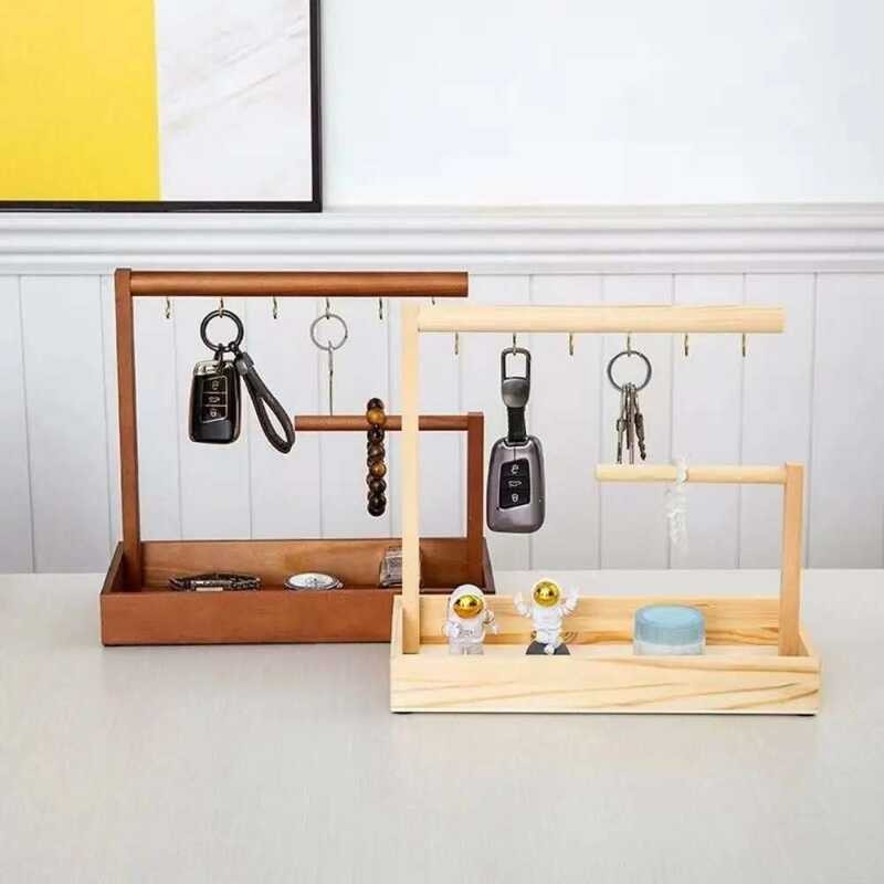 Wooden dc9 Key Storage Rack with Hooks Simple Jewelry Display Plate ...