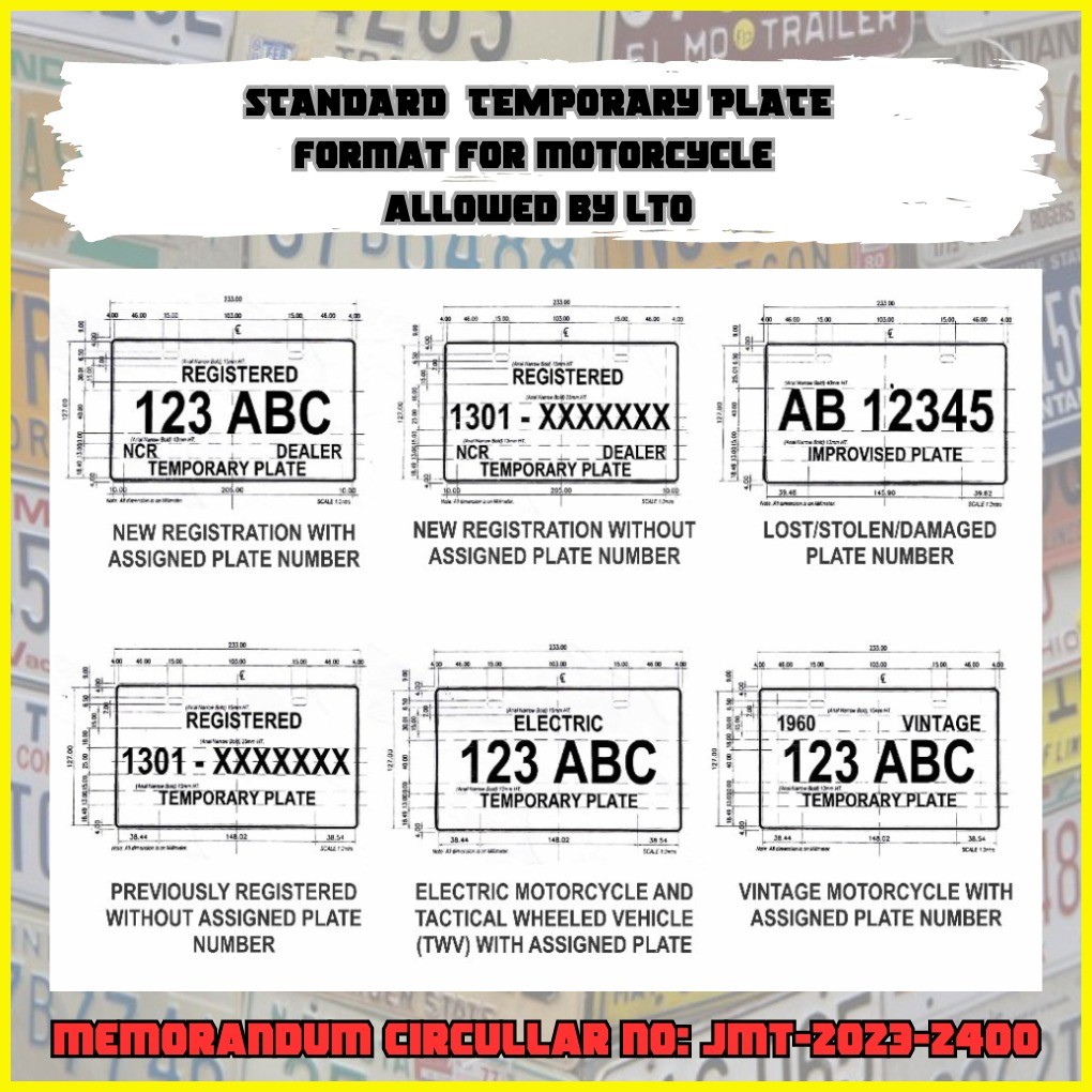 ♣ Temporary Plate Number for Motorcycle 2023/2024 ( LTO Standard ...