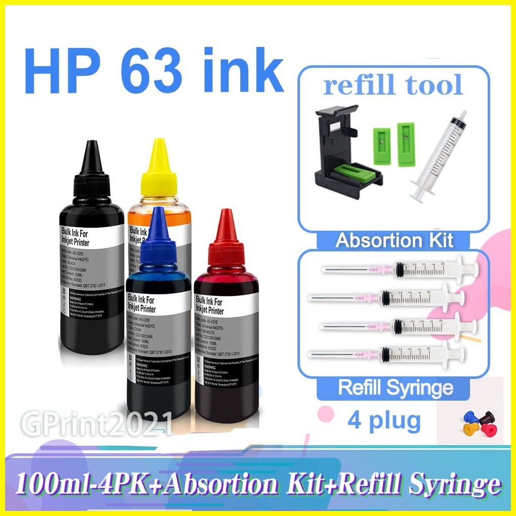 ๑ HP63 Ink Cartridge HP 63 Black HP63XL 100ml Ink Refillable for 1110 ...