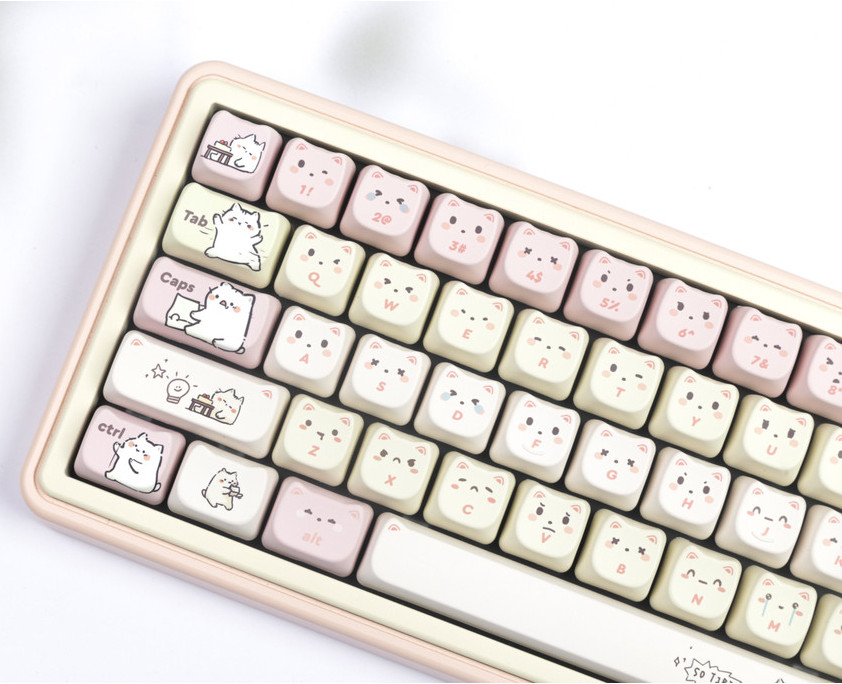 PBT Dye Sublimation Pink Meow Meow Keycap Cat Shape MAO Height Pink ...