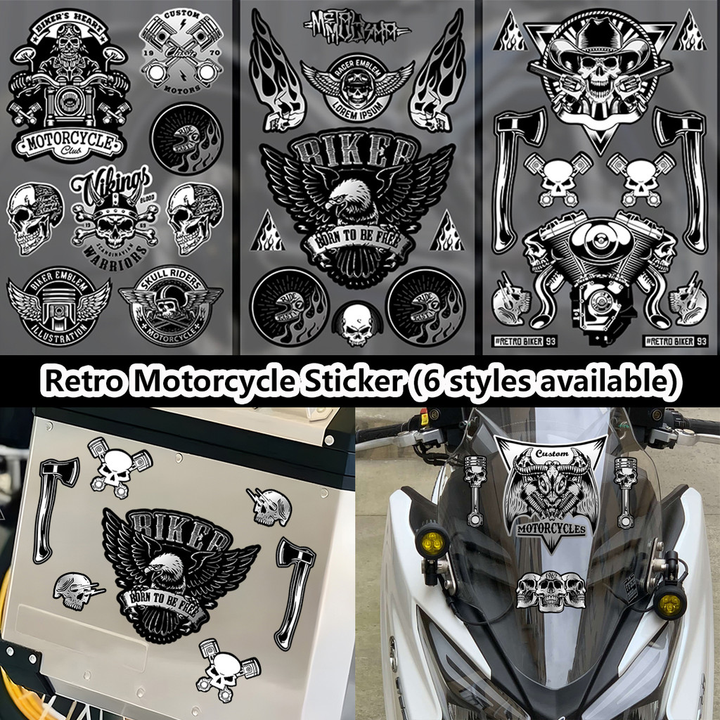 Retro Vintage Skull Motorcycle Sticker Motorcycle Body Helmet Tail Case ...