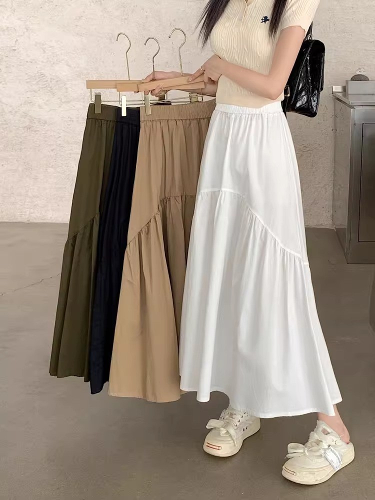 High Waist Pleated Skirts Fashion Korean Style Streetwear All-match Ladies Elegant A-line Long Skirt