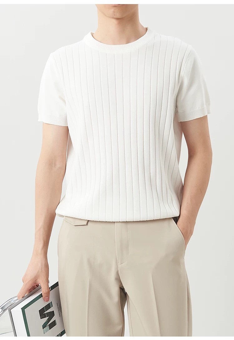 ProMan-Korean Style Plain Stripes T-Shirt For Men Stretchy Simple ...