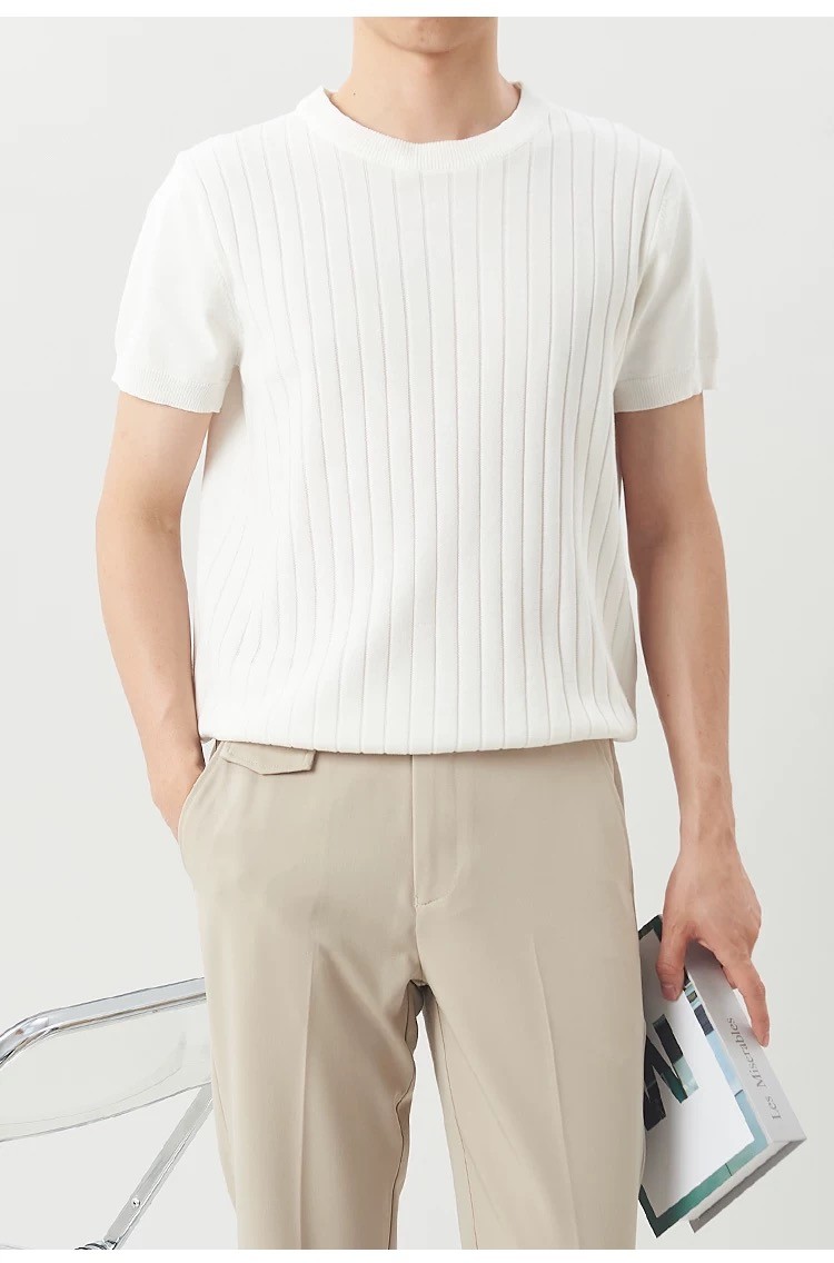 ProMan-Korean Style Plain Stripes T-Shirt For Men Stretchy Simple ...