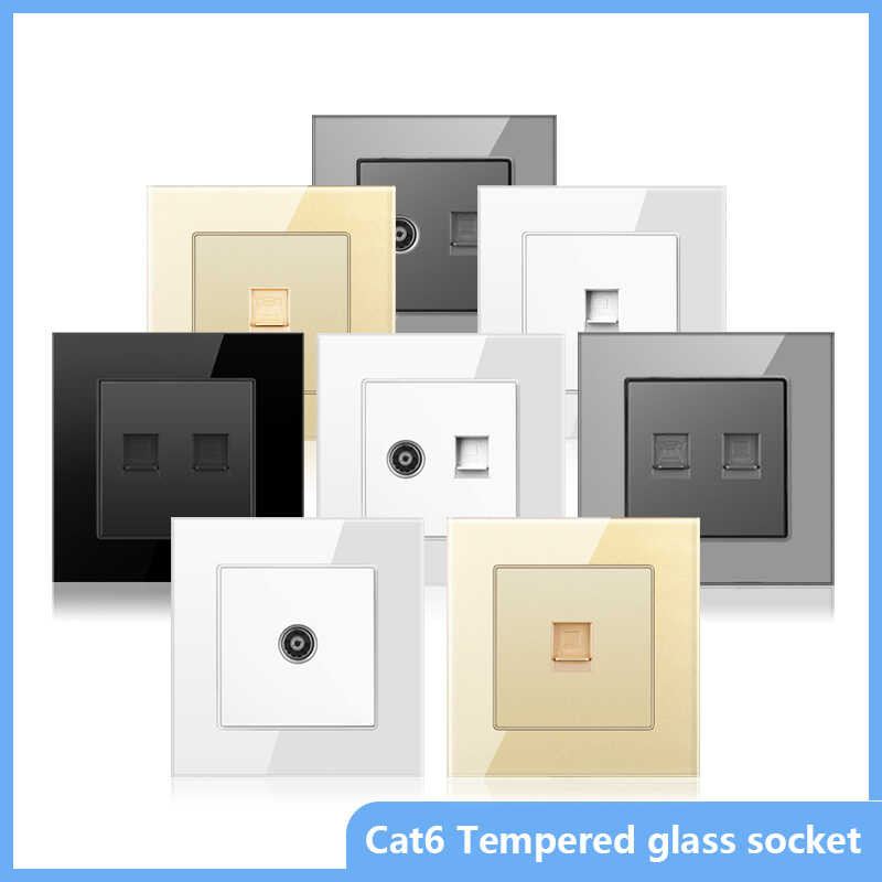 Cat6 Rj45 Network Sa TV Data Double Socket Telephone Tempered Glass ...