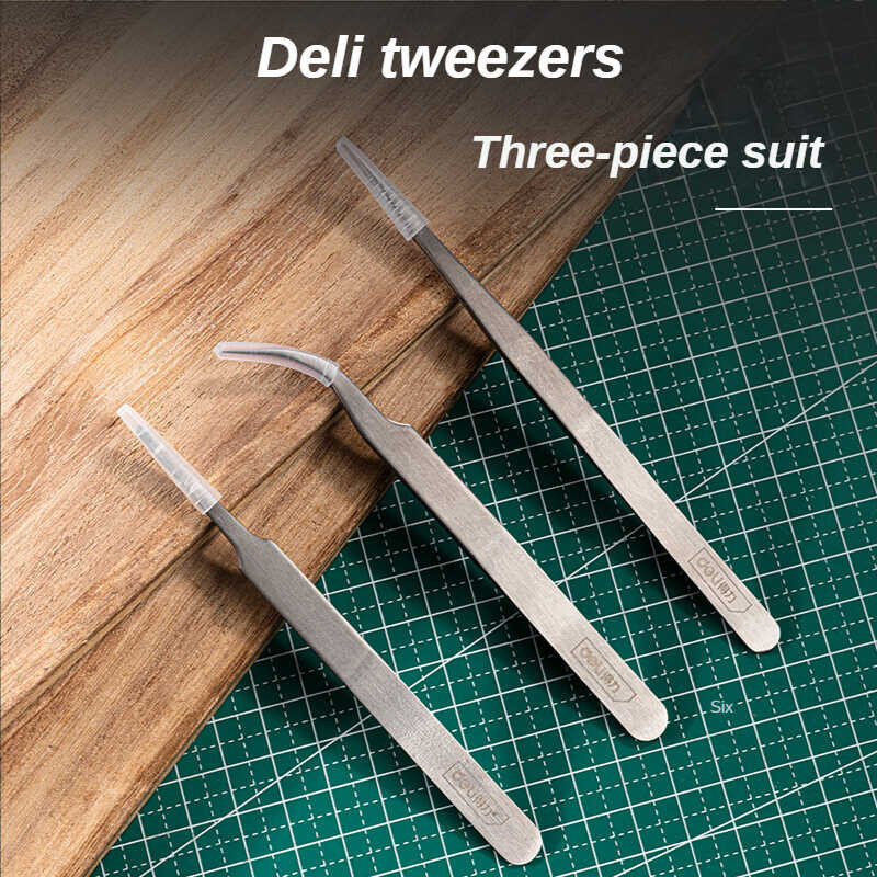 3PCS Deli Anti-static Curved Straight Tipstainless steel Forceps ...