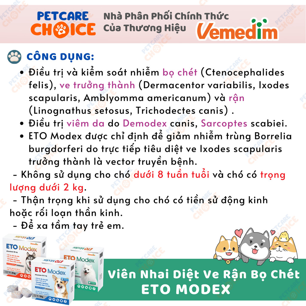 ETO Modex Vemedim Chewable Tablets to Kill Ticks, Lice, Fleas, Demodex ...