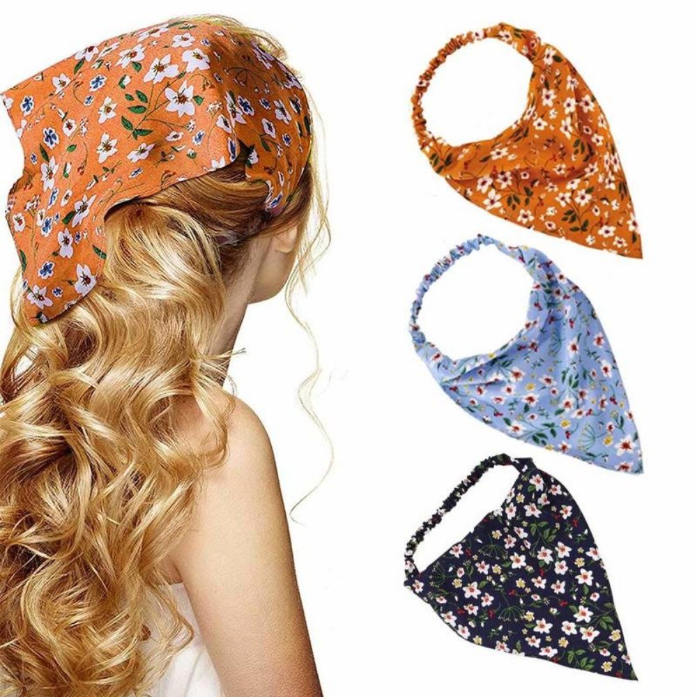 Women Soft Turban Head Kerchief Scarf Floral Hair Triangle Head Scarves ...