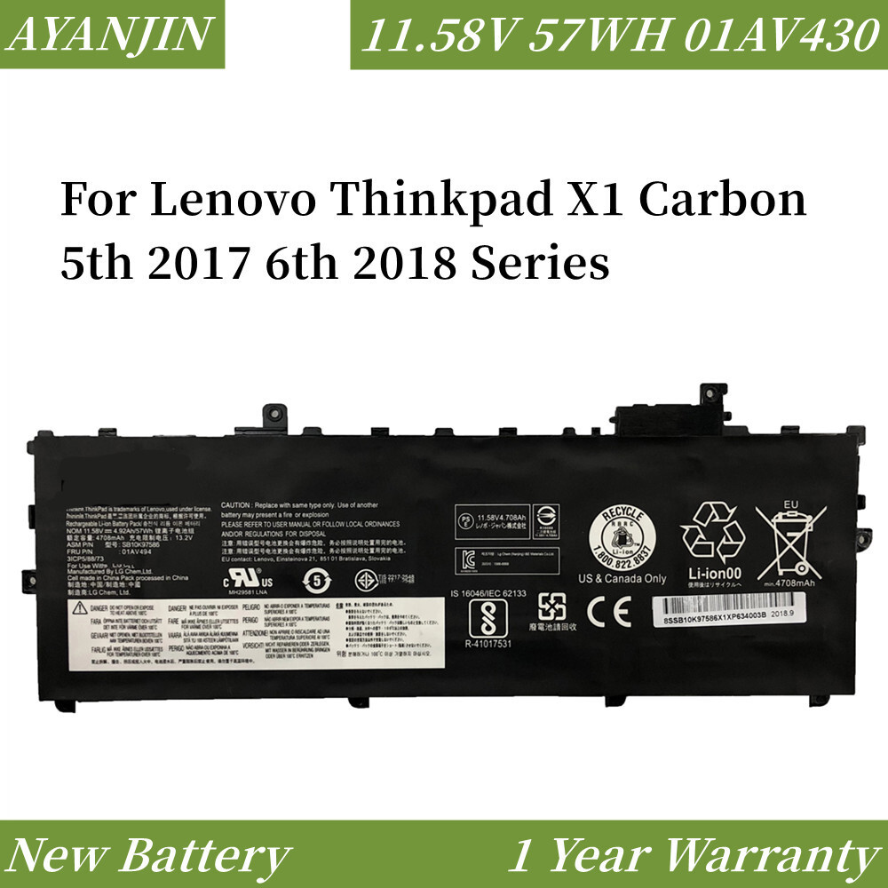 K KYUER 57Wh 01AV429 01AV430 01AV431 01AV494 Batterie pour Lenovo ThinkPad X1 Carbon 2017 2018 5th Gen 6th Gen G5 G6 20HR 20KG 20KH 20HR0021GE 20KGS03900 20KH006MGE SB10K97586 SB10K97588 SB10K97587