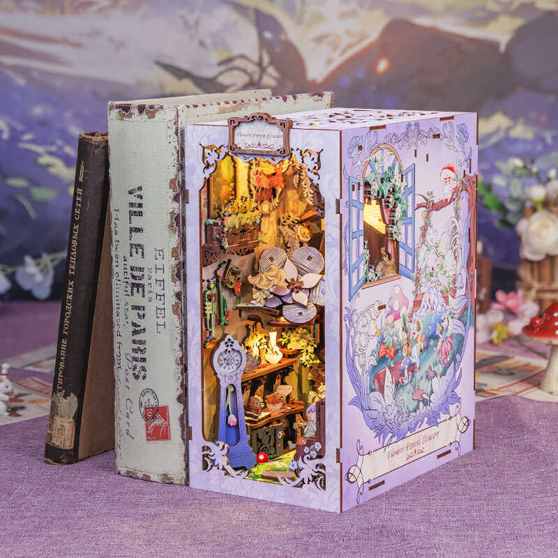 DIY CUTEBEE Book Nook Wooden Dollhouse With Light Dust Cover Wer Forest ...