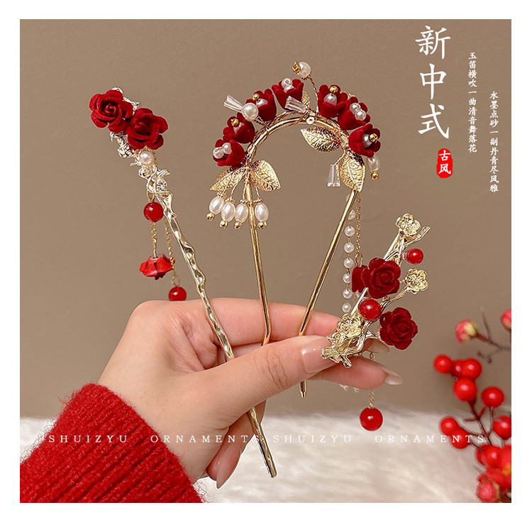 New Chinese Style Red Hair Pin for Women Chopstick Tassel Hair Stick ...