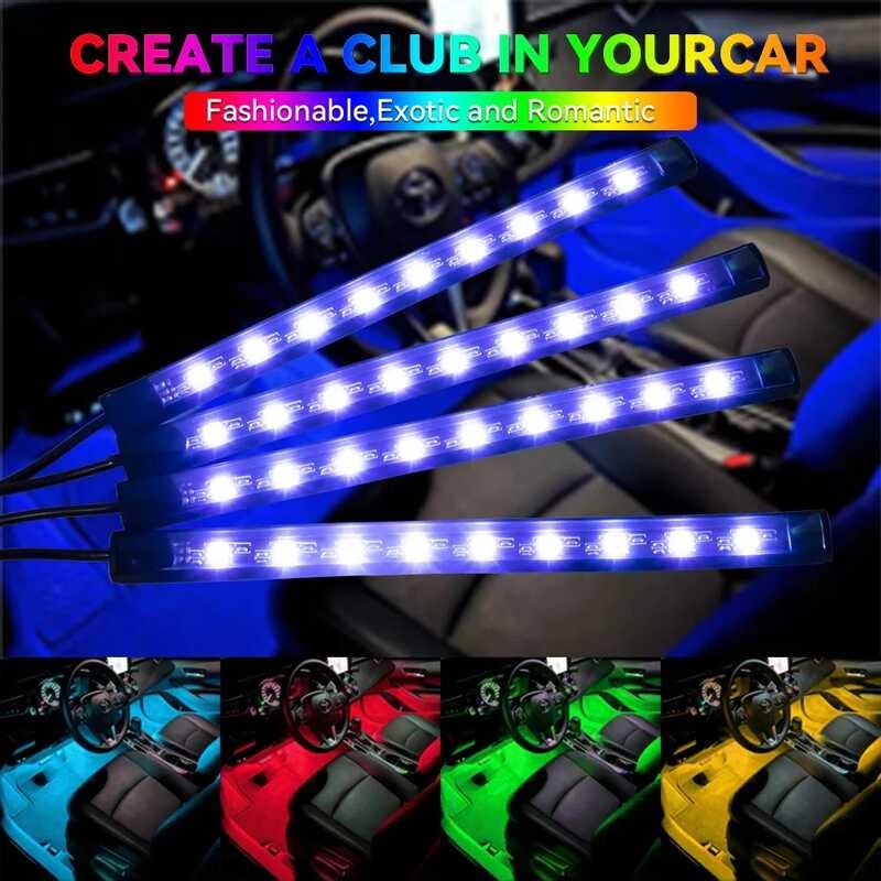 LED Neon Car Interior Ambient Foot Strip Light Kit Accessories ...