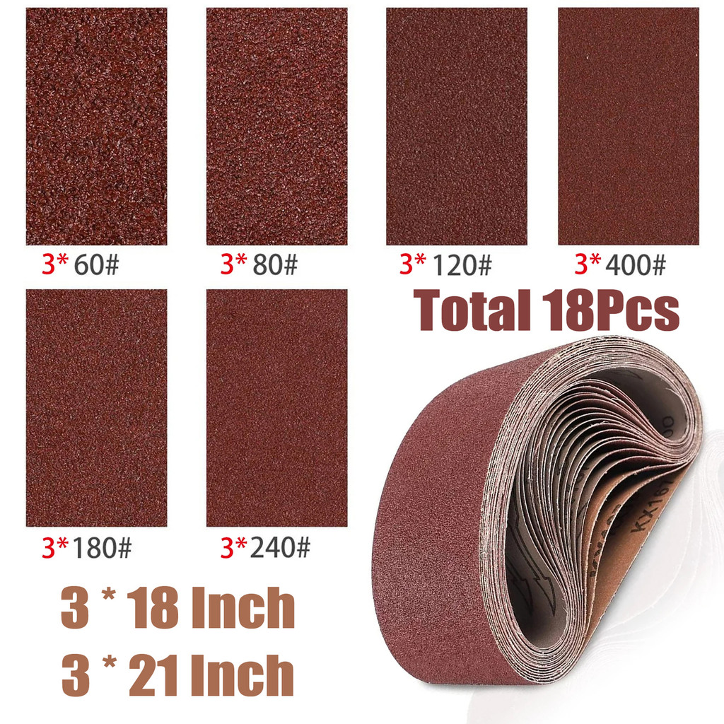 18pcs Belts 3x18 3x21 Inch Aluminum Oxide Sanding Band Grit 60 80 120 