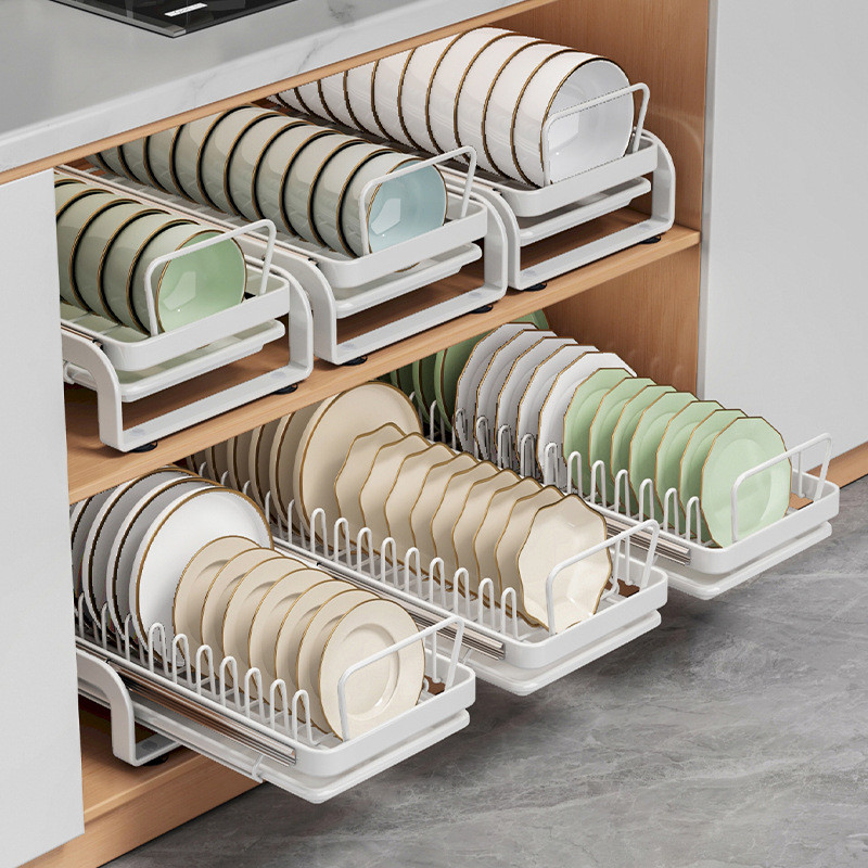 Kitchen Cabinet Pull-out Dish Rack Drawer Dish Storage Rack Plate Drain ...
