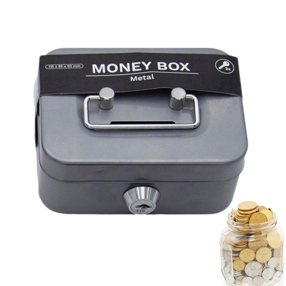 Portable Mini Key Safe Money Box Steel Piggy Bank Sturdy Lockable Coin ...
