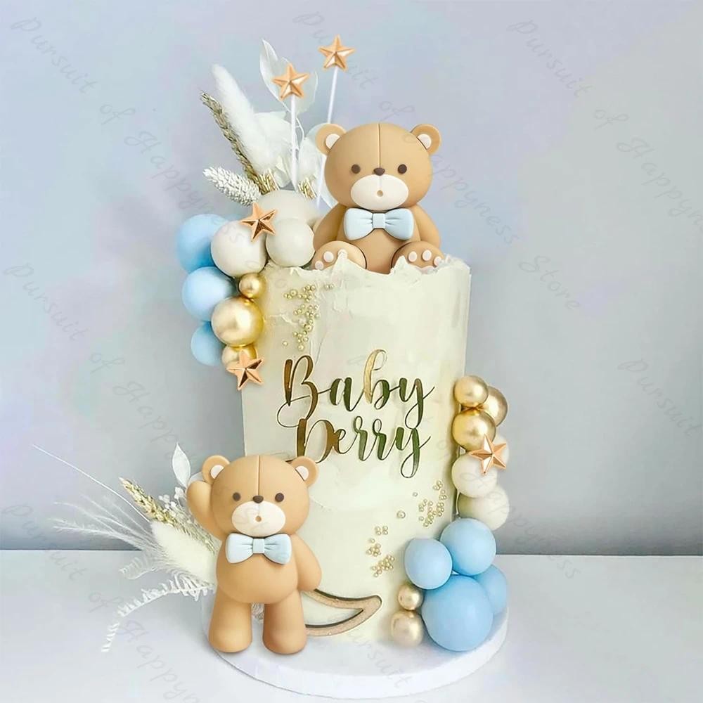 22Pcs Blue Bear Cake Decoration Bear Baby Shower Cake Topper Bears ...