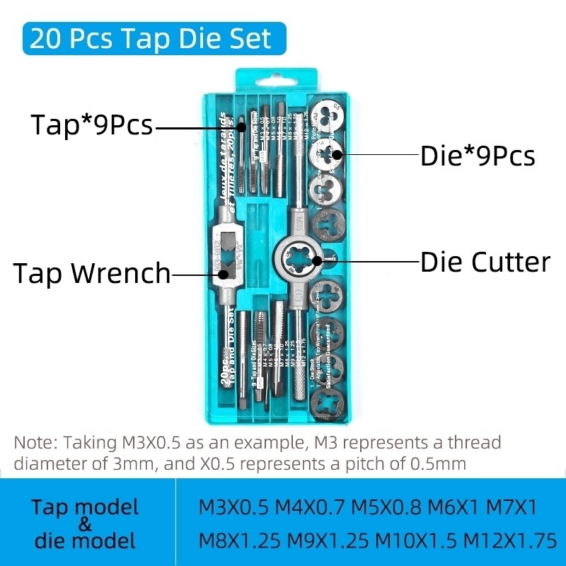 12/20piece Adjustable Tap and Die Set Hand Tap Wrench threader Metric ...