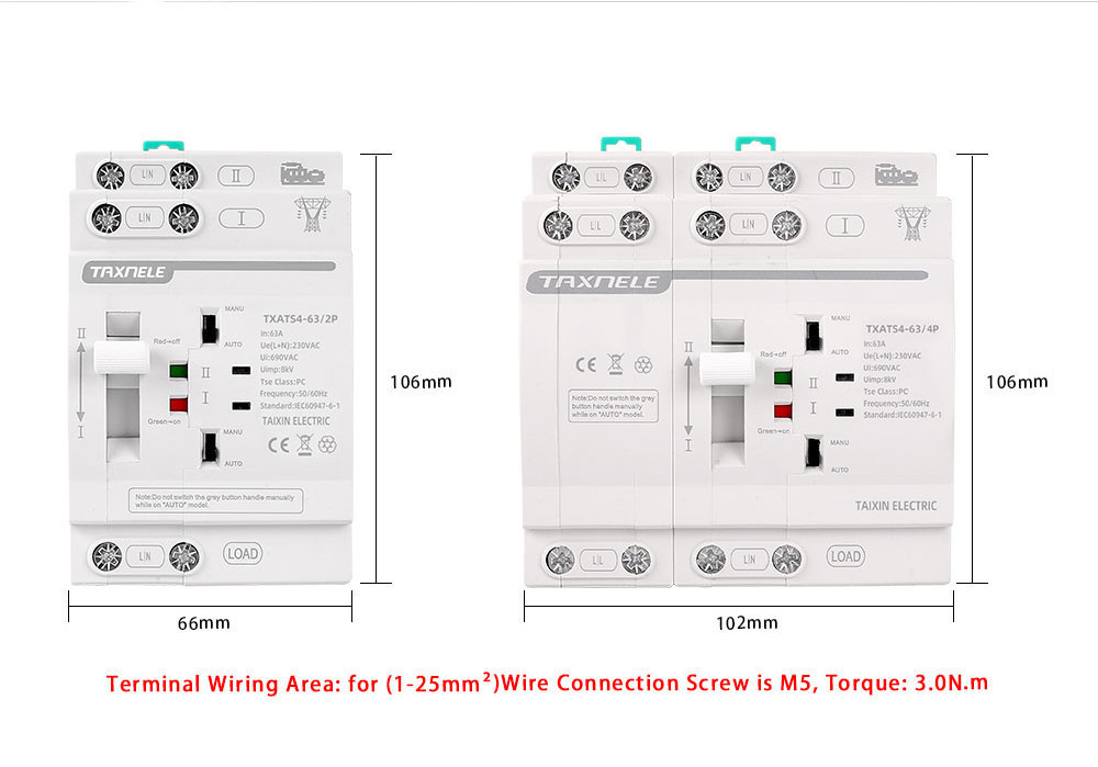 63A ATS Dual Power Automatic Transfer Switch Electrical Selector ...