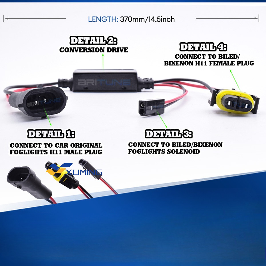 H11 Fog Lamp High Low Controller Wiring Control Cable For Bi-Xenon Bi ...