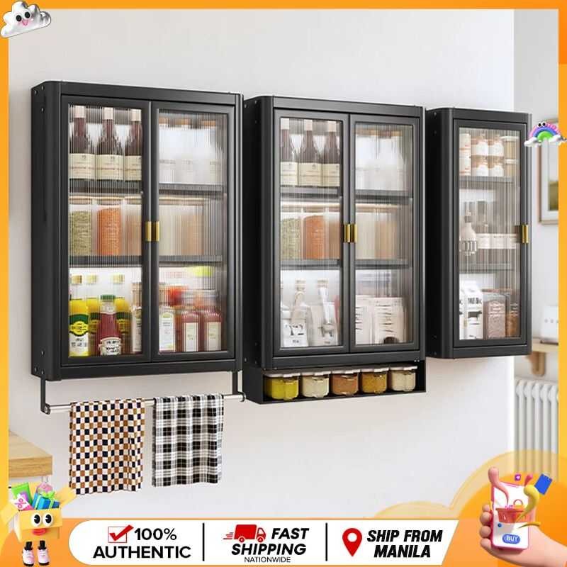 Kitchen Condiment Storage Cabinet Wall-Mounted With Door Dust-Proof ...