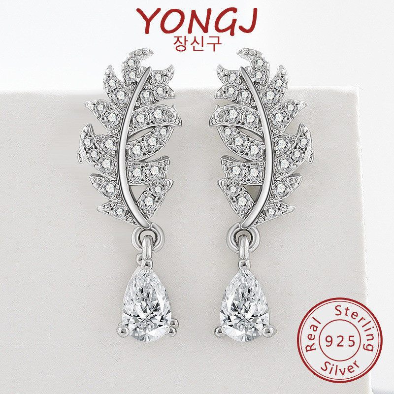 925 Silver Personality Water Drop Diamond Leaf Long Earrings B2677 ...