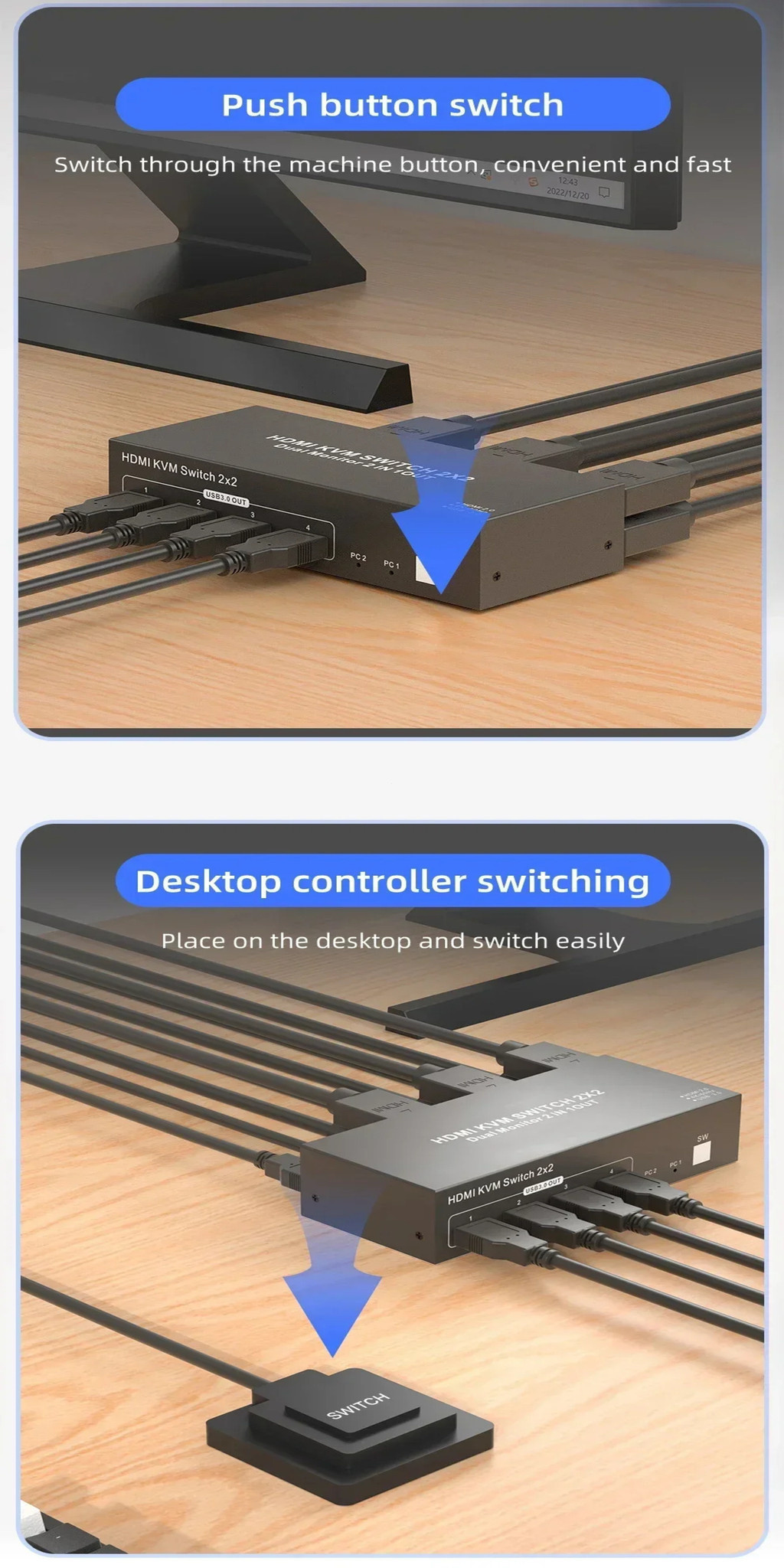 4K 60Hz HDMI DP KVM Switch 2x2 | Dual Monitor Extended Display Switcher ...
